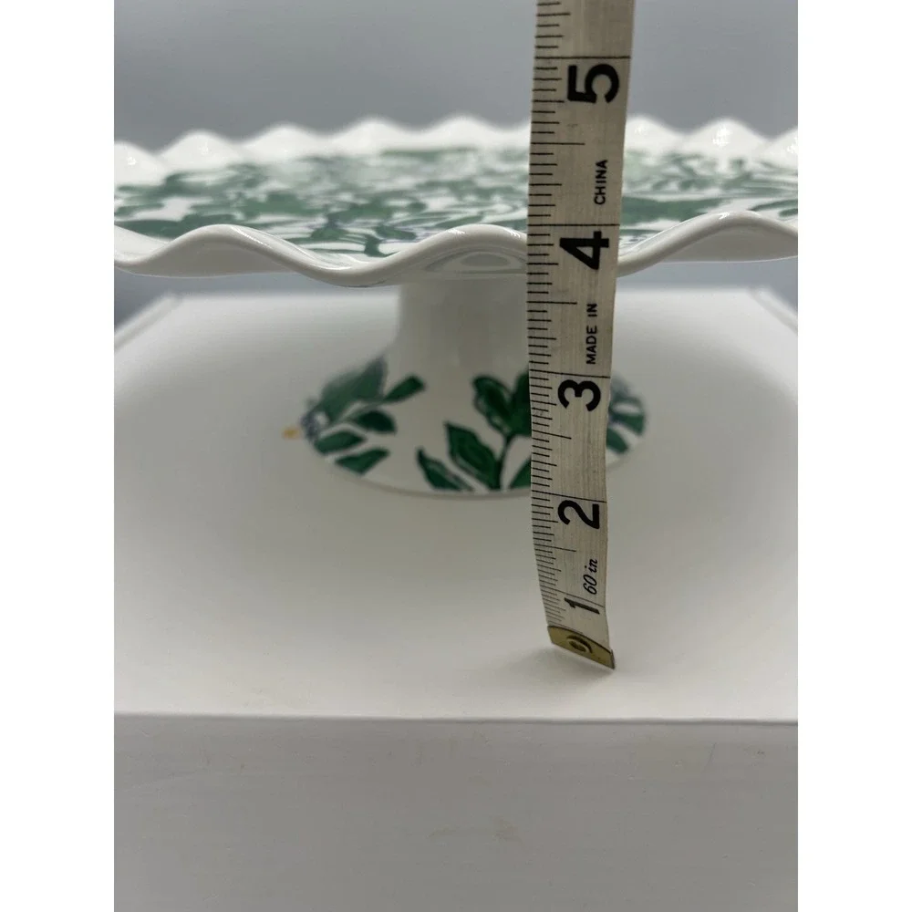Lilly Pulitzer 017521 12in Ceramic Cake Stand & Knife Set Green/White Floral